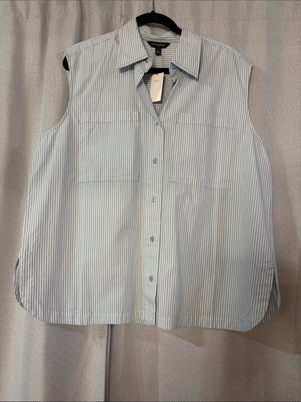 Banana Republic Light Blue & White Striped Collared Shirt